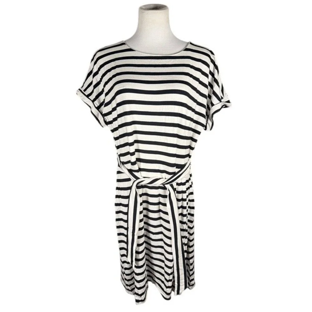 Chaps Dresses | Chaps Womens Xl Black White Striped Tie Waist Crewneck Knit Dress New 1748846 | Color: Black/White | Size: Xl | Pm-83133313's Closet